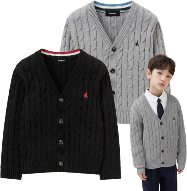 [매장발송] 빈폴키즈 남아 가디건 외출 어린이집 학교 26SS 꽈배기 니트 봄 간절기 가디건