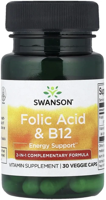 단백질 비타민 철분 마그내슘 칼슘 Swanson 엽산 & B12 베지 캡슐 30정 고루고루섭취해주세요, Swanson 엽산  B12 베지 캡슐 30정 - 쿠팡