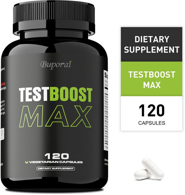 테스트 부스트 맥스 - 남성용 테스토스테론 보충제 - 트리불루스 테레스트리스 - 천연 에너지 지구력 근력 강화제 - 글루텐 프리 캡슐 120정, 1개
