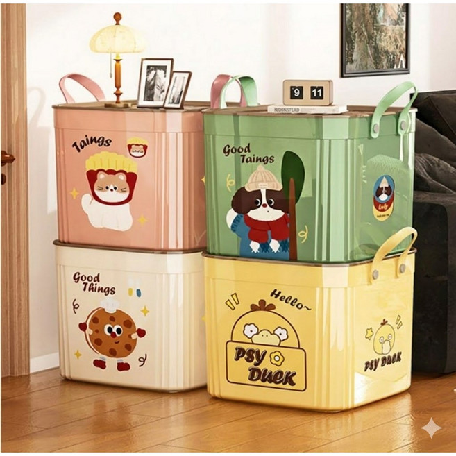 이지몰 캐릭터 적층형 플라스틱 다용도 수납 박스, 오리, 1개