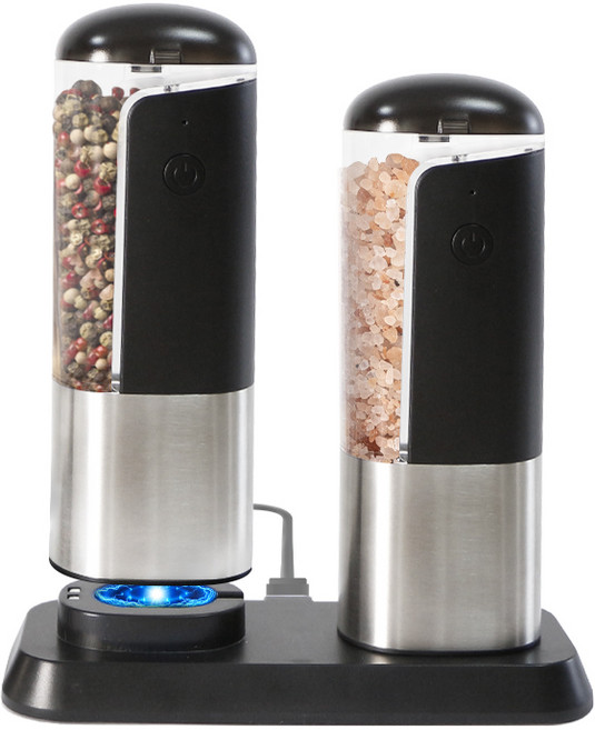 [오늘의특가] 한연솔 전동 후추그라인더 깨갈이 소금 통후추 전동 그라인더 1+1 올인원 세트, 1세트, 160ml