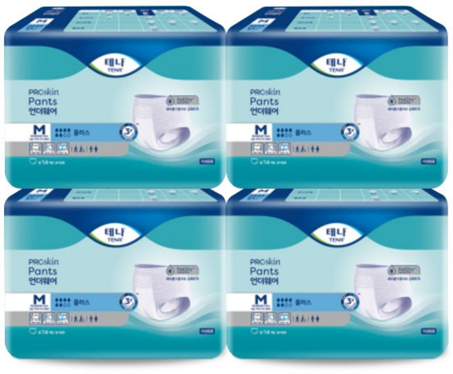 테나 언더웨어 플러스 팬티형, 4개, 14개입, 중형