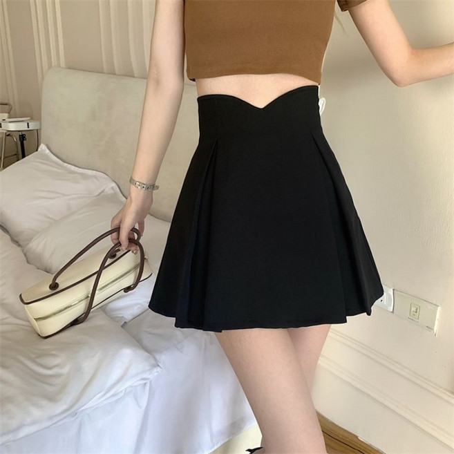 Makone 여성 하이웨이스트 솔리드 주름 치마 심플 데일리 A라인 쇼트 플리츠 미니 스커트 캐주얼 스쿨룩