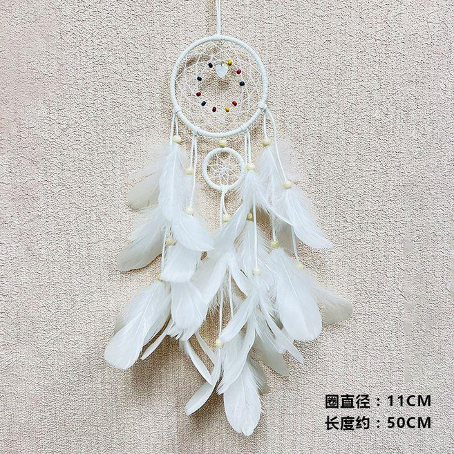 印第安森系捕夢網 含燈 臥室牀頭風鈴掛飾, 十里桃花 白色 無燈,極速+粘鉤, 白色, 十里桃花