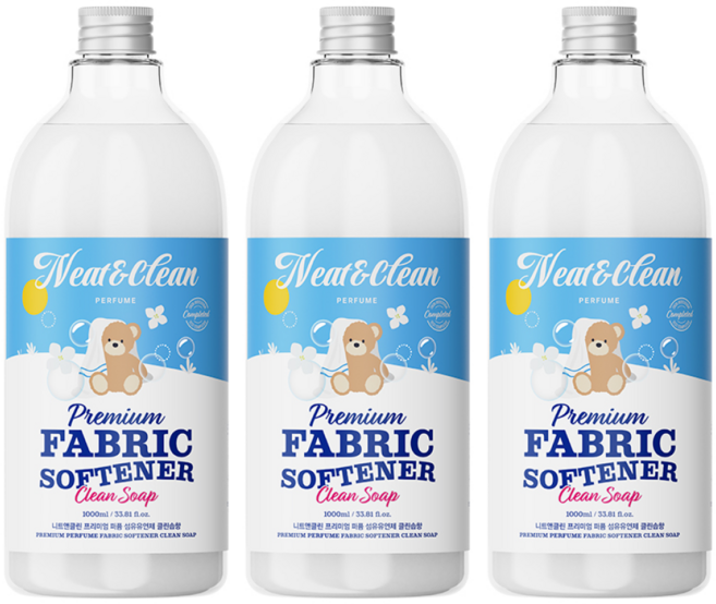 니트앤클린 프리미엄 퍼퓸 섬유유연제 클린솝, 3개, 1L