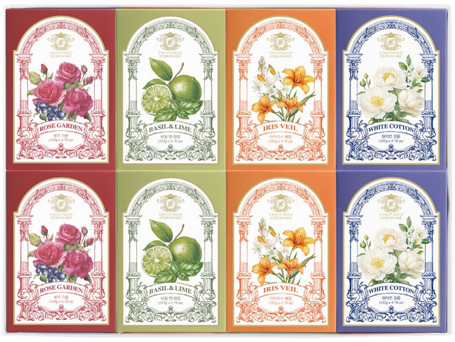 [뱅네프생토노레] 프렌치보타닉가든 에디션 프랑스향수비누 선물세트 1.08kg 1세트 (1박스: 비누 4가지 향 2개씩 총8개입), 8개입, 135g