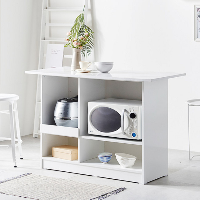 가구컴퍼스 이든 홈바 오픈형 1600 아일랜드 식탁, 화이트바디-마블상판