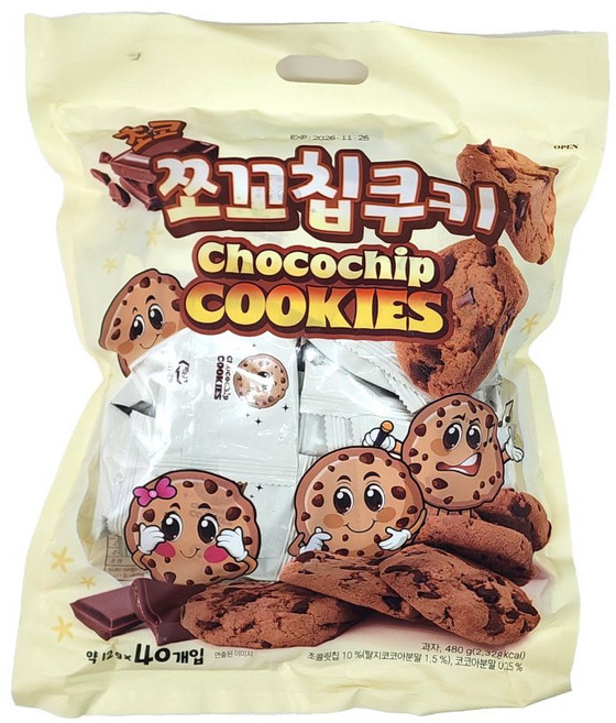 쪼꼬칩 쿠키 대용량 40개입 초코칩 과자, 1개, 480g