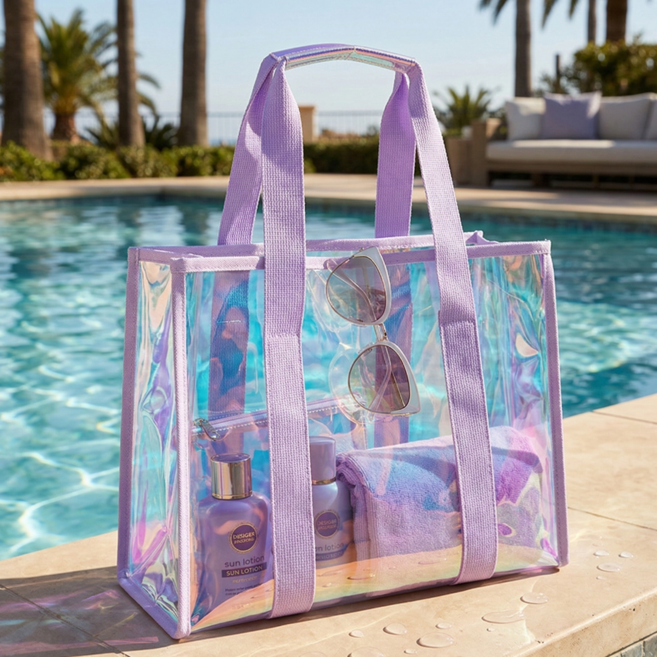 [파우치증정] 컬러인베리 홀로그램 PVC 투명 수영가방 비치백
