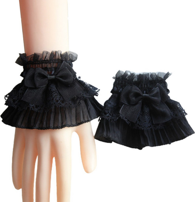 로리타 프릴 레이스 거짓 슬리브 분리형 커프스 스웨터 Steampunk 손목 경적 커프 메쉬 레이스 장갑 웨딩 파티, 검은색