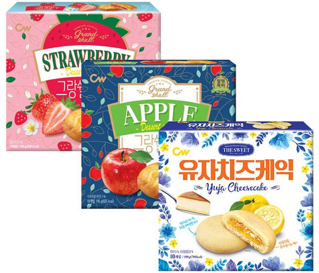 청우 그랑쉘딸기 195g+그랑쉘사과 195g+유자치즈케익 190g, 1개, 580g