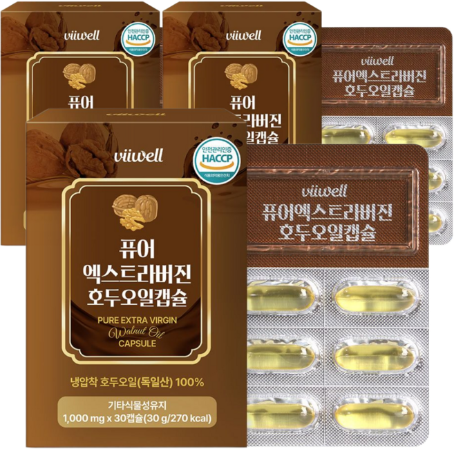 건강부록 유기농 엑스트라버진 호두오일 호두기름 HACCP 식약처 인증, 3개