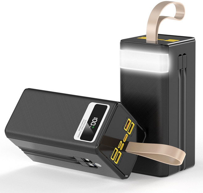 CCAGU대용량 보조배터리 60000mAh 고속충전PD 22.5W 2개 충전선 내장 캠핑용 차박용 여행용 멀티단자, 블랙