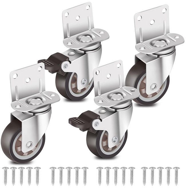 프리라이프 소형 캐스터 우레탄 가구 회전 무소음 이동식 바퀴 2인치 4개, 1세트