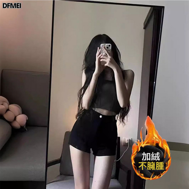 DFMEI 黑色熱褲牛仔褲女夏季新款高腰顯瘦彈力緊身外穿女團熱辣短褲