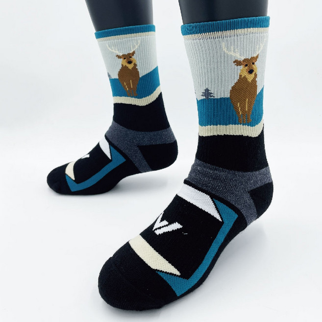WOAWOA 特有種 100%美麗諾羊毛 登山襪 高筒, 1個, 台灣水鹿,XL(28-30cm)