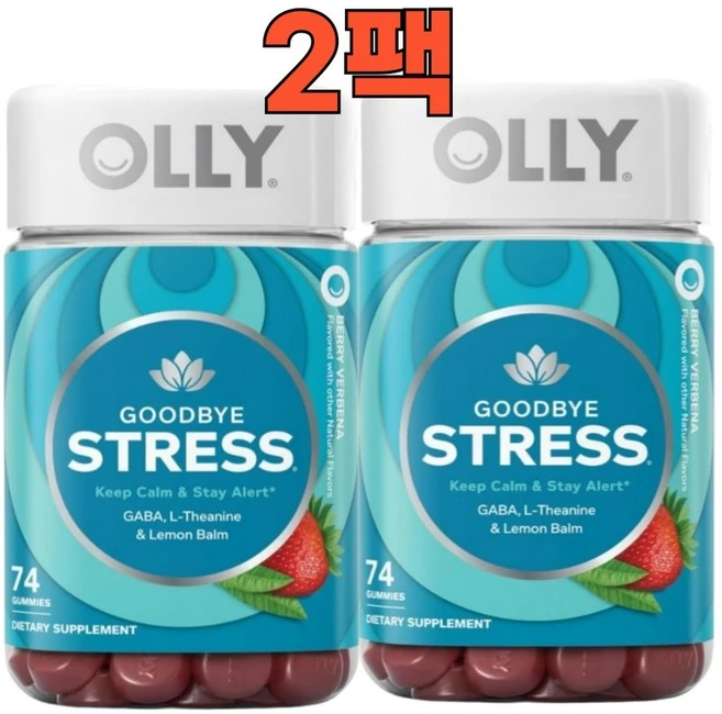 OLLY 올리 집중력 보충제 스트레스 가바 L 테아닌 수면 구미 젤리 74정 2팩, 2개 - 쿠팡