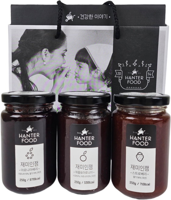 한터식품 무설탕 수제 딸기잼 사과잼 아로니아잼 3종 세트, 250g, 3개