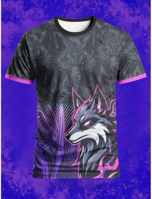 남성티셔츠 3D 늑대 여름 남자 패턴 축구 바람 통기성 땀 훈련 의류 라운드 넥 빠른 건조 느슨한 스포츠 티셔츠