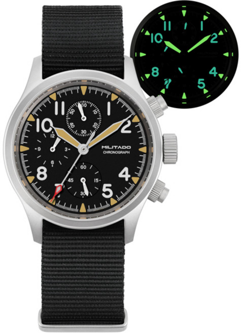 호환 Militado ML1868KF 3 다이얼 쿼츠 시계 VK67 크로노그래프 무브먼트 루미너스 사파이어 글라스 100m 방수 39mm 밀리터리 시계, [04] VK67