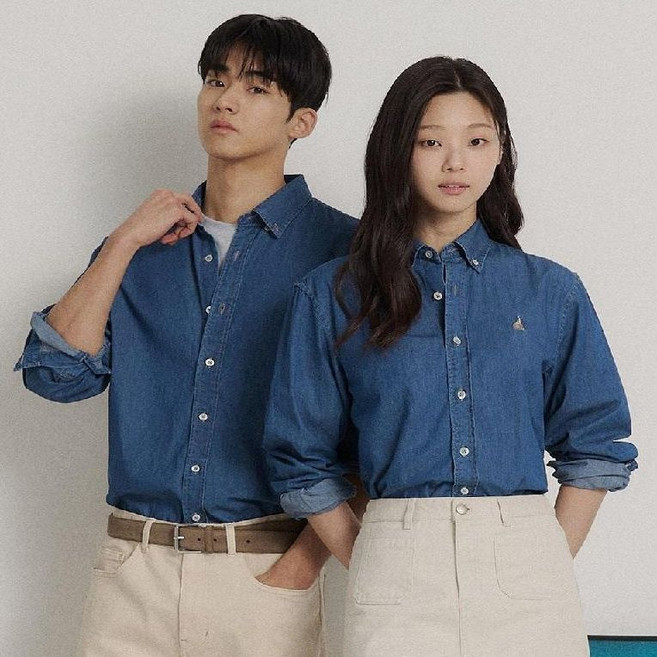 [백화점 정품] 빈폴 멘 [Essential] 남녀공용 데님 셔츠 - 블루 (BC6264E74P)