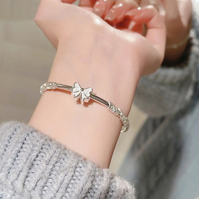 ROYALBELLE 여성 999순은 팔찌 리본 디테일 플라워 패턴 러블리 감성 주얼리 뱅글 K071124