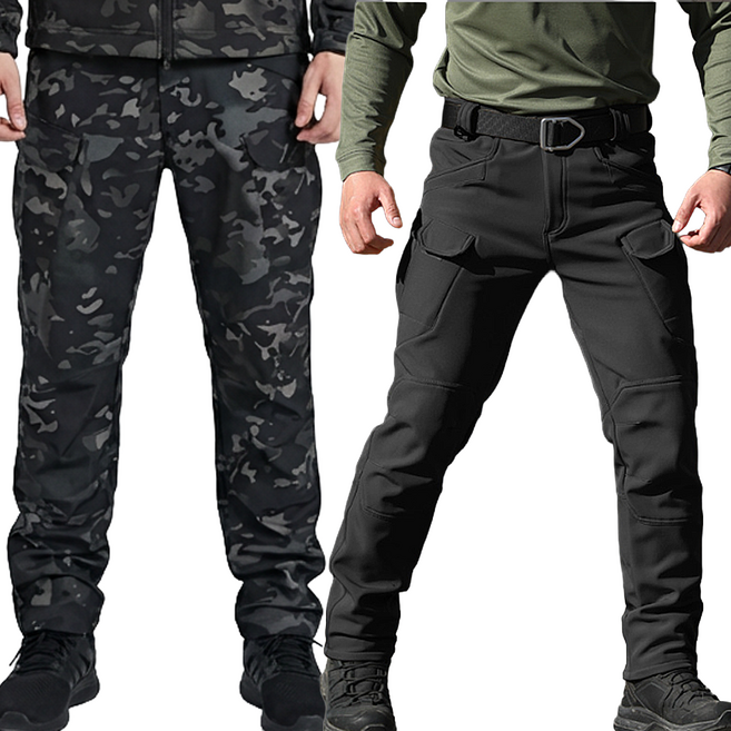 1+1 기모 겨울 고급 IX7 튼튼한 전술 바지 작업복 택티컬 등산 낚시 외출 방한 방풍 전술복, 블랙+밀리터리검정(기모)
