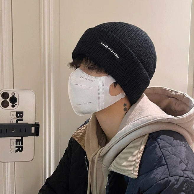 韓版毛線帽子男士秋冬季百搭顯臉小保暖防寒包頭護耳針織冷帽ins, 黑色 百搭顯臉小 ,頭圍 54cm-59cm