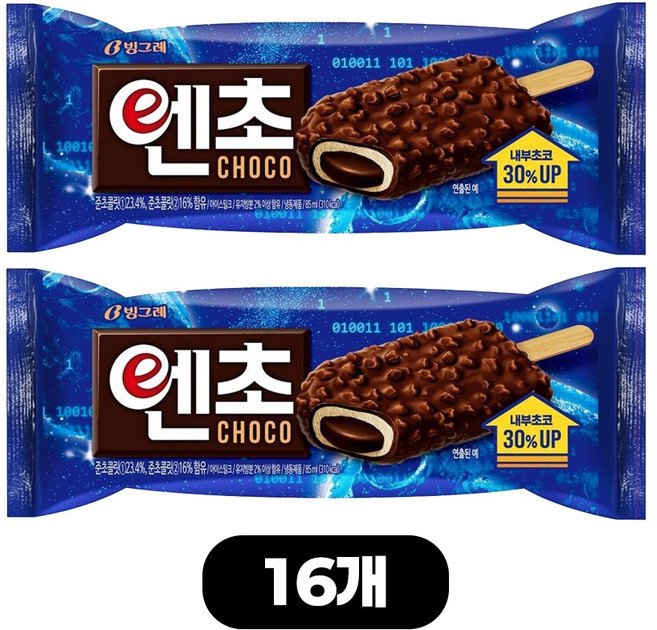 빙그레 막대 바 아이스크림 엔초 초코, 85ml, 16개
