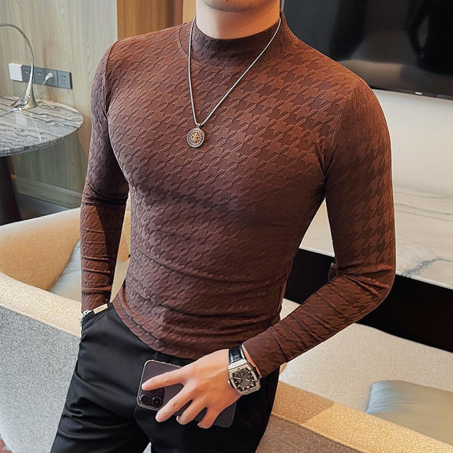 남성 반폴라 긴팔 티셔츠 봄가을 패션 코디 스판 스키니 이너 상의 무지 머슬핏 반목 긴팔티 WMY