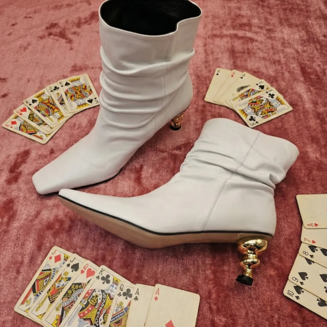 조은킹 율이에 B563 셔링 앵클부츠 화이트 소가죽 큰발여성