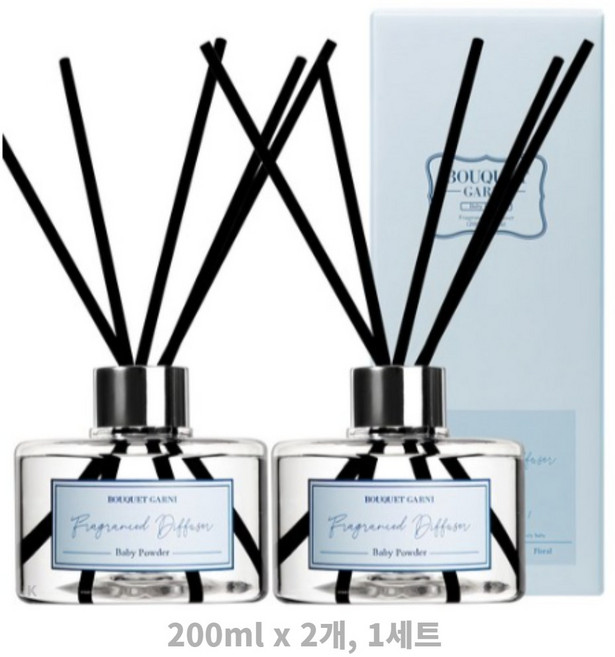 부케가르니 디퓨저, 1세트, 200ml, 베이비 파우더 (비누향)