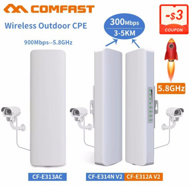 Comfast 300Mbps 실외 무선 브리지 CPE 2.4G5.8G 3-10KM 액세스 포인트 Wi-Fi 장거리 확장기 신호 증폭기, 1개