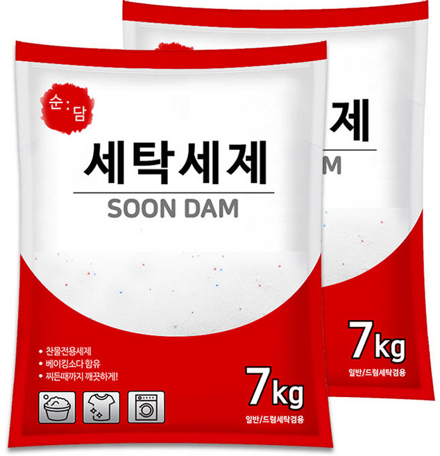 순담 세탁세제 7kg[2개] 총14kg 세제 가루세제 일반드럼겸용, 7kg, 2개