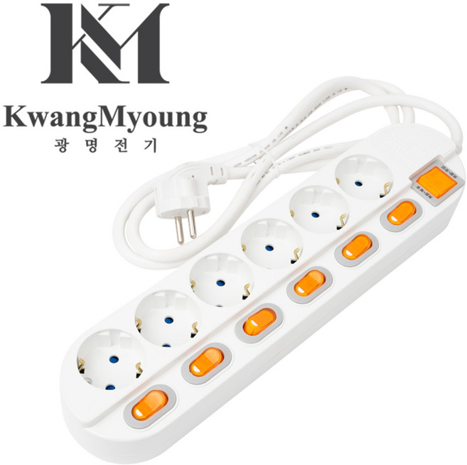 광명전기 개별 접지 멀티탭 6구3호 2.4M 국산 멀티콘센트 스위치 과부하차단, 1개