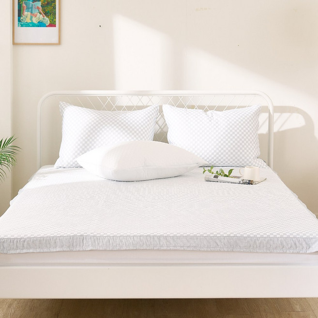 띵스룸 3중직 냉감패드 쿨매트 여름 침대패드 오코텍스 인증, 냉감)모노그램 그레이