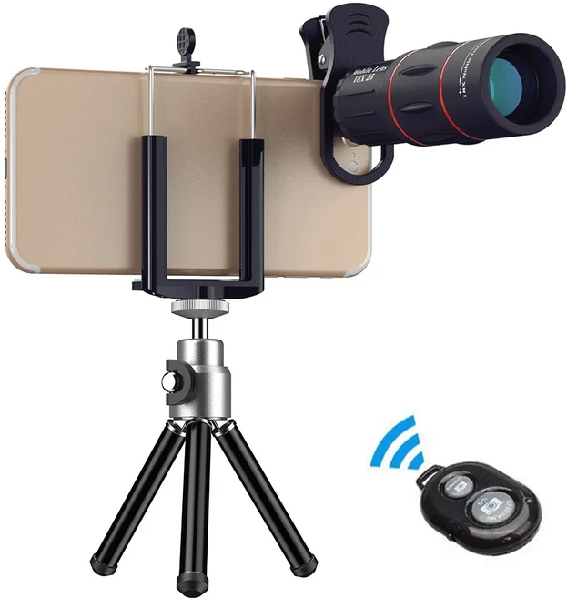 군용 쌍안경 야간 투시경 야외 스포츠 사냥 낚시 휴대용 망원경 apexel 18x25 단안 줌 망원 휴대 전화 렌즈 홀더 포함 캠핑 관광 스포팅 스코프 미니, 01 with tripod blue