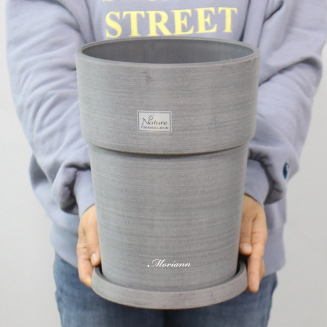 모리앤 라인스먼 플라스틱 화분 + 받침 세트 원형, 그레이, 1세트