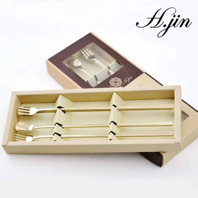 [도도예] H.jin 샤이닝 티타늄 롱 티포크 롱 티스푼세트 4p 4종 (선물 포장) 기업 회사 관공서 공공기관 행사 단체 선물 기념품 답례품, 1세트