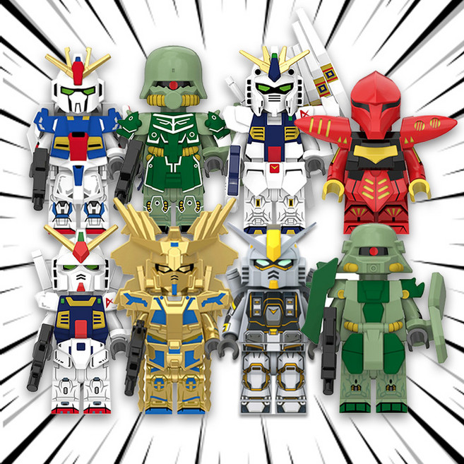 기동전사 건담(Gundam) 로보트 호환블록 브릭미니피규어 8종 퍼스트건담 메카닉 슈퍼로봇대전 취미/수집/장식/컬렉션용 커스텀 블록피겨, 1개, GUND09. 건담 8종 세트