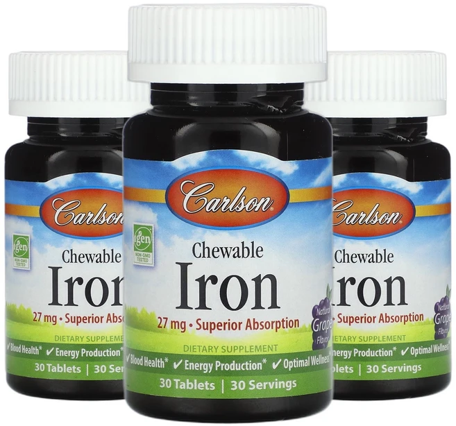 칼슨 츄-아이언 철분 Iron 아이언 내츄럴 포토 향 27 mg 30 정 2+1, 30회분, 3개 - 쿠팡