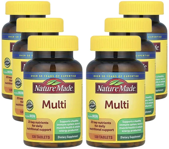 와이제이와이 철분 함유된 네이처 메이드 Nature Made 종합 비타민 130 미국 효능, 6개, 130정 - 쿠팡