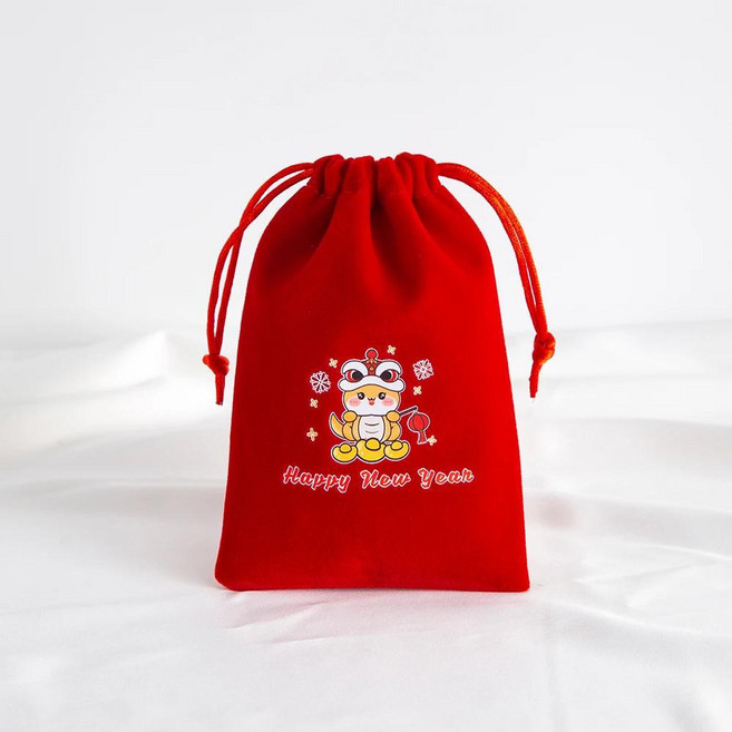 레드 벨벳 쥬얼리 드로스트링 선물 가방 귀걸이 포장 새해 용수철 축제 파티 사탕 뱀 케이크, 1개, 3. Pattern 4 / D. 15x20cm