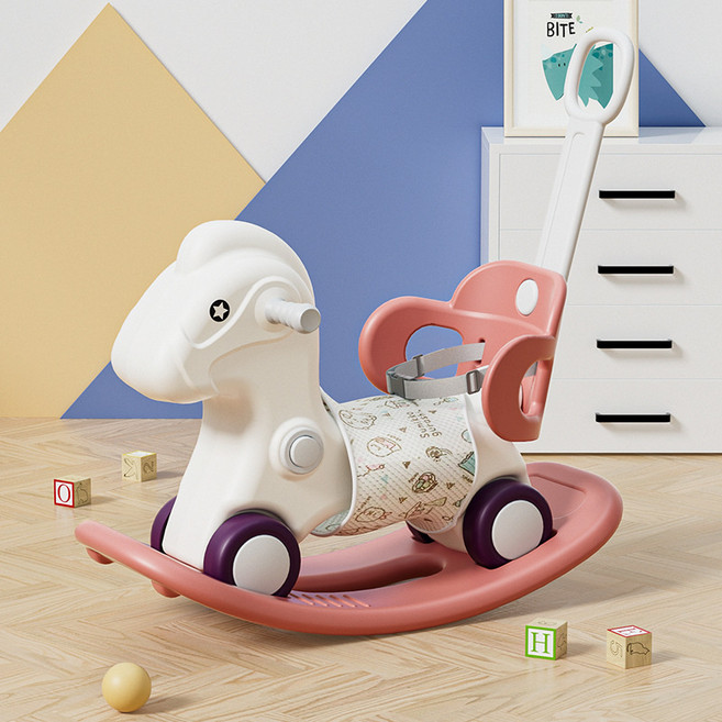 DIU 木馬兒童搖馬寶寶玩具嬰兒兩用搖搖馬1-5週歲小木馬車, 1件, 【奢華款】馬形搖馬 紅色:如圖