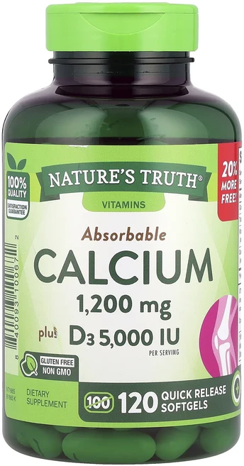 Nature's Truth 흡수성 칼슘 D3 함유 속방형 소프트젤 120정, NaturesTruth흡수성칼슘D3함유속방형소프트젤12 - 쿠팡