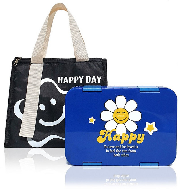 언즈 스마일 어린이집 유치원 초등학생 유아 아동 소풍 점심 미니 피크닉 도시락통, 블루, 1개, 블루