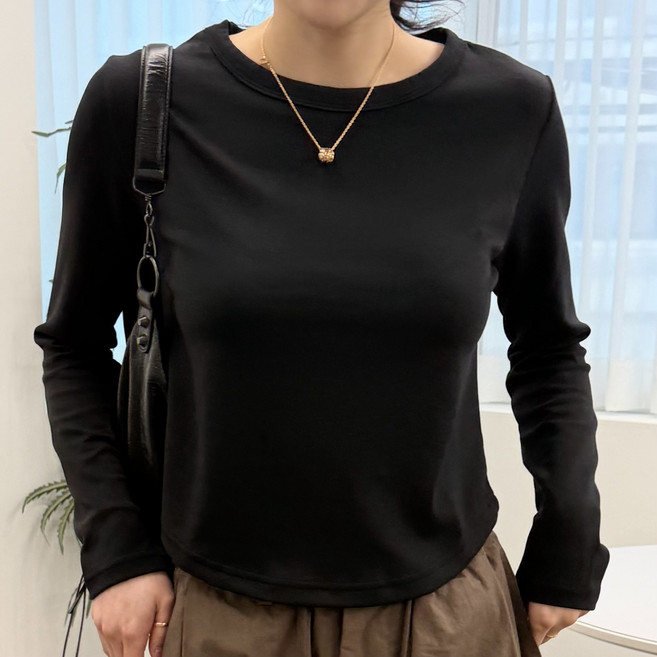 르류 여성 쿠션 라운드 스판 긴팔 티셔츠