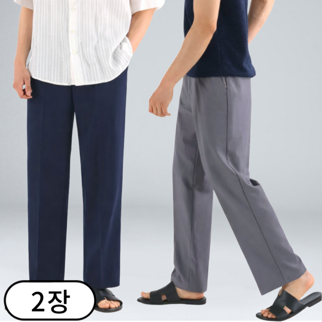 [1+1] 남성용 여름 냉감 쿨 버클 밴딩 세미 와이드 슬랙스 빅사이즈 (6640-2)