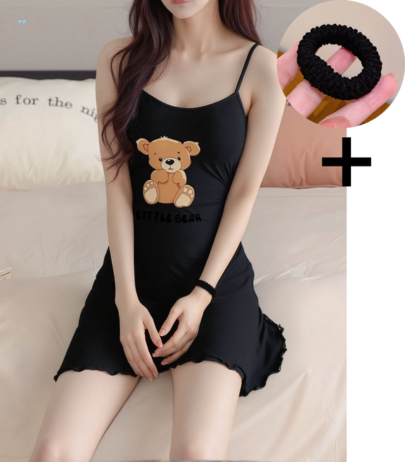 달밤연구소 곰돌이 여성 원피스 잠옷 (곱창밴드 증정)