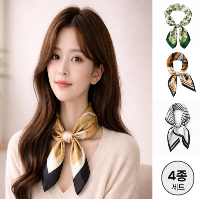 테리하우스 부드러운 쁘띠 사각 스카프 4종 1세트